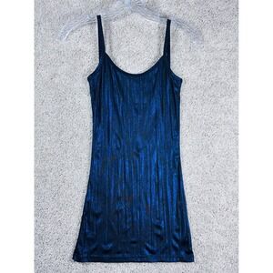 BKE‎ Boutique Blue Metallic Mini Dress Low Back Lace Trim Size Medium